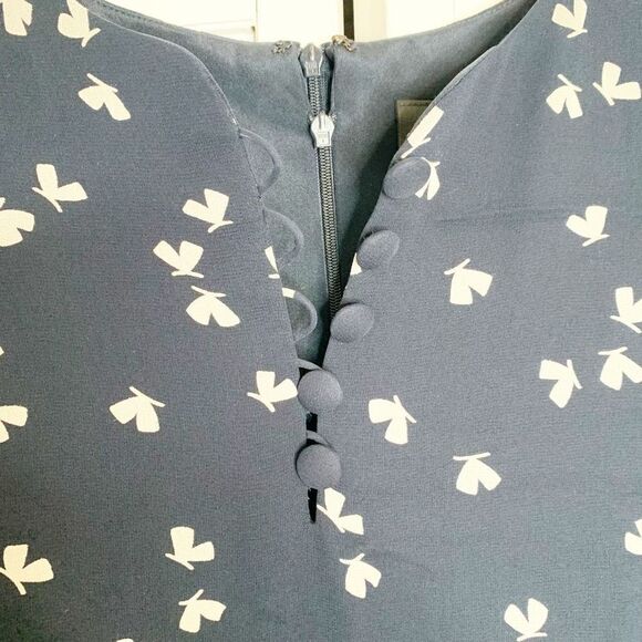 Akris Navy White Butterfly Sheer Overlay Silk Shift Button Dress Women’s Size 8 - Picture 6 of 13